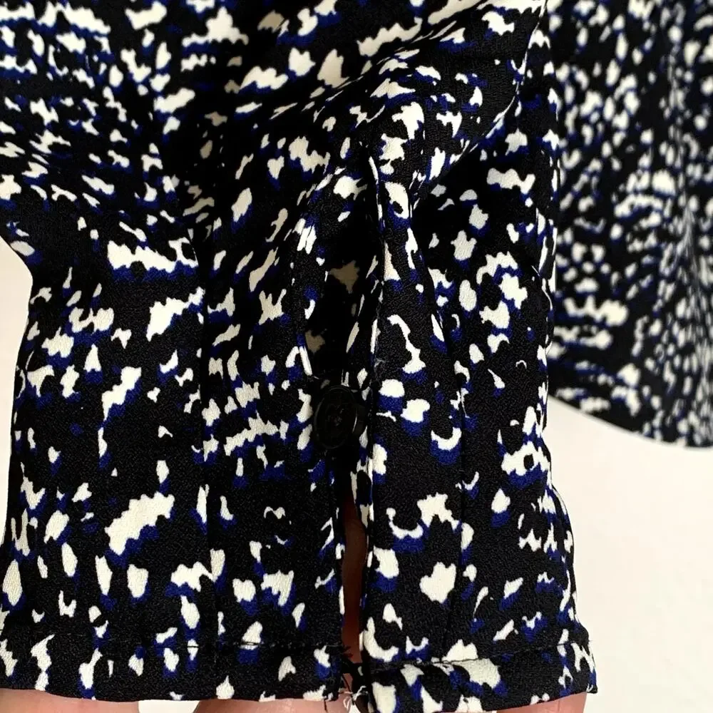 Express‎ Portofino Slim Fit Puff Sleeve Shirt in Black/Blue